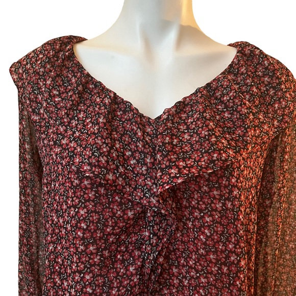 Loft Floral Ruffle Blouse, Dark Permisson, Sz S - Picture 11 of 15
